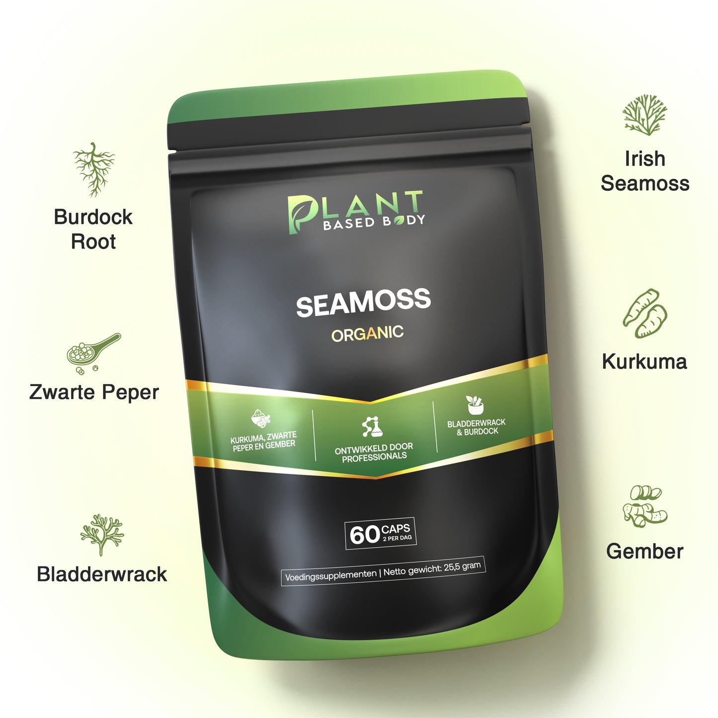 Sea Moss – Irish sea moss met kurkuma, zwarte peper en gember – 60 capsules