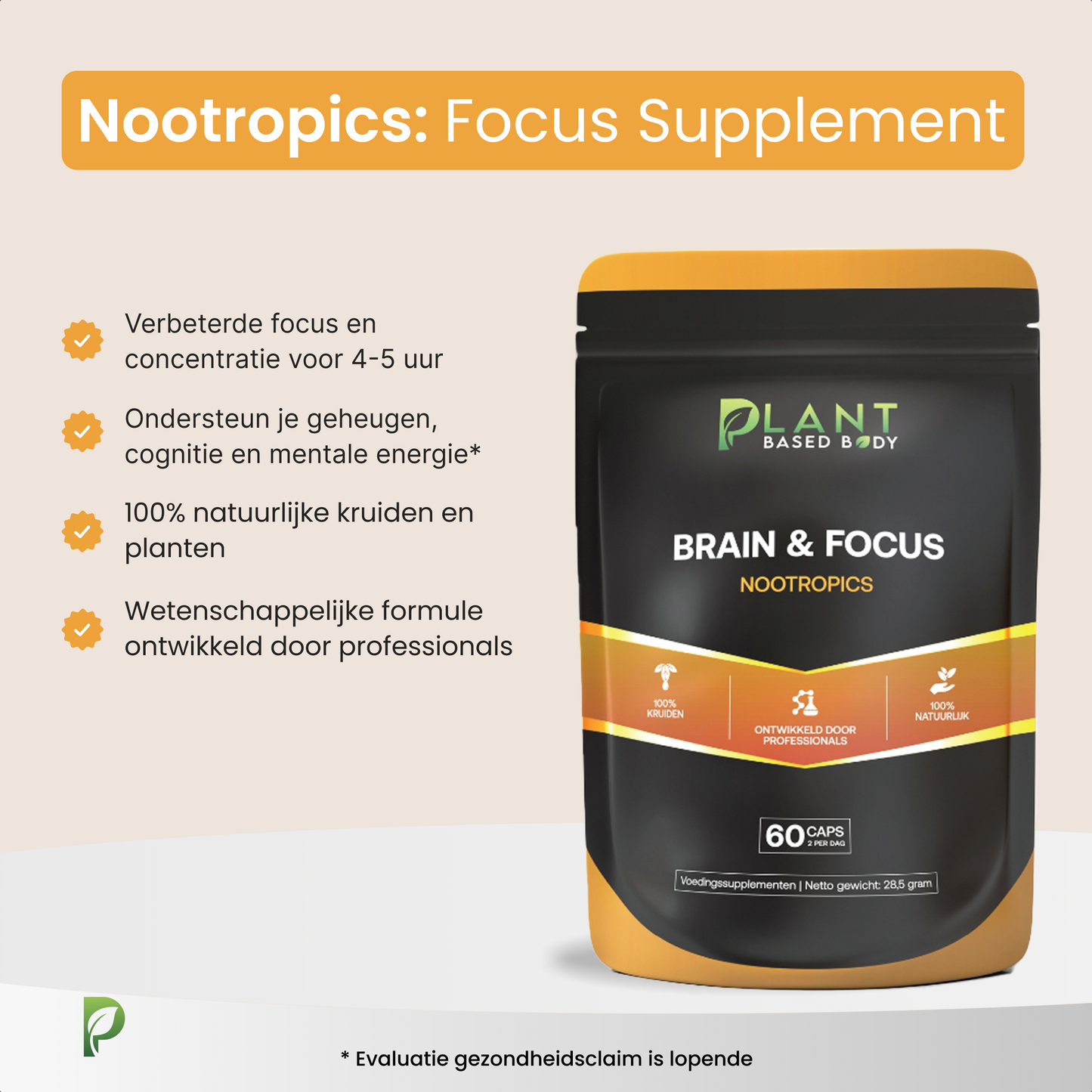 Brain & Focus - Nootropics β ConcentraBepillen voor studeren en werk β 60 capsules