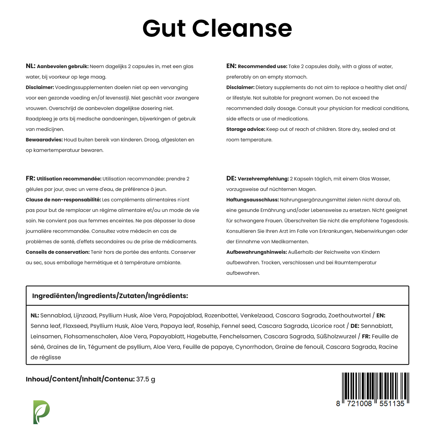 Gut Cleanse β Darm Detox voor natuurlijke darmreiniging β 60 capsules